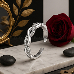 2Pcs 2 Colors Hollow Out Twist Infinity Brass Micro Pave Clear Cubic Zirconia Cuff Rings for Women&nbsp;RJEW-HY0001-18