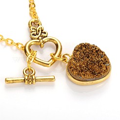 Valentine's Day Heart Electroplate Natural Druzy Crystal Lariat Necklaces&nbsp;NJEW-JN01143