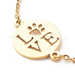 Ion Plating(IP) 201 Stainless Steel Word Love Link Bracelet with 304 Stainless Steel Cable Chains for Women&nbsp;BJEW-E111-01G