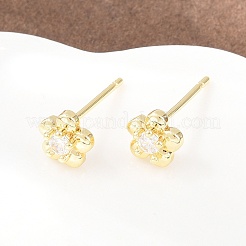 Brass Micro Pave Clear Cubic Zirconia Stud Earrings&nbsp;EJEW-F405-15G