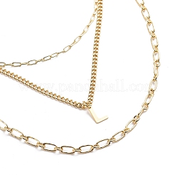 3Pcs 3 Style Brass Initial Letter L 304 Stainless Steel Pendant Necklaces Set&nbsp;NJEW-JN04010