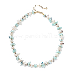 Dyed Nuggets Natural Trochid Shell & Round Electroplate Synthetic Non-magnetic Hematite Beaded Necklaces for Women&nbsp;NJEW-JN05801-02