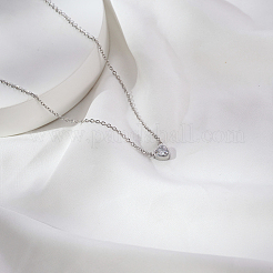 Heart-shaped 304 Stainless Steel Pave Clear Cubic Zirconia Pendant Cable Chain Necklaces for Women&nbsp;FS0820-2