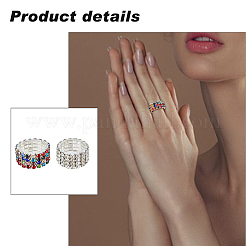 8Pcs 8 Style Rhinestone Tennis Chains Stretch Rings Set for Women&nbsp;RJEW-FI0001-02