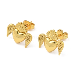 Heart with Wing Brass Stud Earrings&nbsp;EJEW-A145-01G
