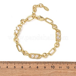 Ring & Paperclip Brass Micro Pave Cubic Zirconia Link Chain Bracelets for Women&nbsp;BJEW-D458-03G-02