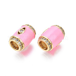 Brass Micro Pave Clear Cubic Zirconia Eye European Beads with Enamel&nbsp;ZIRC-N039-220