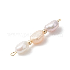 Three-Color Natural Pearl Potato Beaded Connector Charms&nbsp;PALLOY-JF04904-02