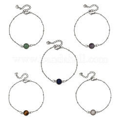 Half Round Natural Gemstone Bead Link Bracelets&nbsp;BJEW-JB14121-02