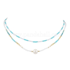 Glass Beaded Double Layer Necklaces&nbsp;NJEW-MZ00070-01
