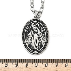 Religion 201 Stainless Steel Enamel Black Oval with Virgin Mary Pendant Necklaces&nbsp;NJEW-C104-02B