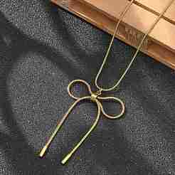 PVD Vacuum Plating 304 Stainless Steel Bowknot Pendant Round Snake Chain Necklaces for Women&nbsp;NJEW-Z044-10G