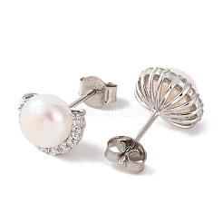 925 Sterling Silver Half Round Stud Earrings&nbsp;EJEW-C115-09P