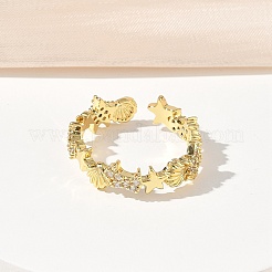 304 Stainless Steel Cubic Zirconia Cuff Open Rings for Women&nbsp;LS-RJEW-Z122-02G-03