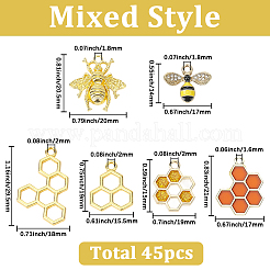 45Pcs 6 Styles Bees & Honeycomb Alloy Enamel Pendants&nbsp;ENAM-SC0007-02
