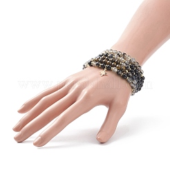 5Pcs 5 Style Natural Mixed Gemstone Round Beaded Stretch Bracelets Set&nbsp;BJEW-JB08829