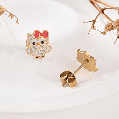Brass Enamel Stud Earrings&nbsp;EJEW-B119-01G-02