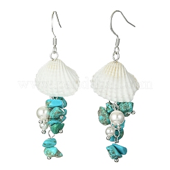 3Pair 3 Style Natural & Synthetic Mixed Gemstone & Shell Dangle Earrings&nbsp;EJEW-TA00280
