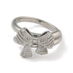 Bowknot Brass Micro Pave Clear Cubic Zirconia Double Rings&nbsp;RJEW-Z050-25P