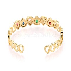 Brass Micro Pave Cubic Zirconia and Rhinestone Cuff Bangles for Women&nbsp;KK-T079-66G