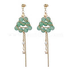 Christmas Tree Natural Green Aventurine Dangle Stud Earrings&nbsp;EJEW-TA00741