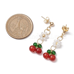 Cherry & Flower Glass Dangle Earrings&nbsp;EJEW-JE06172-01