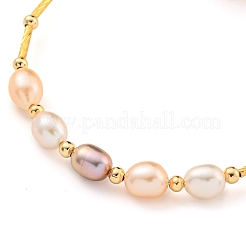 Brass & Natural Freshwater Pearl Beads Open Cuff Bangles for Women&nbsp;BJEW-F470-03G-02