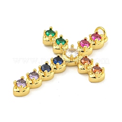 Cross Rack Plating Brass Cubic Zirconia Pendants&nbsp;KK-Z053-13G-01