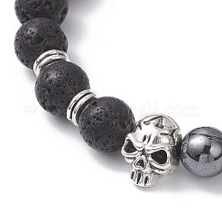 Non-Magnetic Synthetic Hematite & Natural Lava Rock Beads Braided Bead Bracelets&nbsp;BJEW-JB12611-03