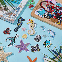 38Pcs Ocean Theme Polyester Computerized Embroidery Iron On/Sew On Patches&nbsp;PATC-WR0001-28