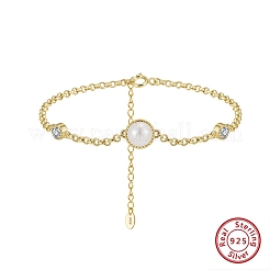Natural Freshwater Pearls and Cubic Zirconia Link Bracelets&nbsp;BJEW-D343-01G