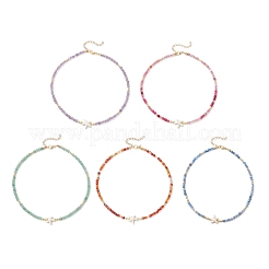 5Pcs 5 Colors Summer Beach Natural Amethyst & Green Aventurine & Dyed Agate Round Beaded Necklaces&nbsp;NJEW-JN05262
