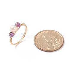 Gemstone & Natural Pearl Braided Finger Ring&nbsp;RJEW-JR00509