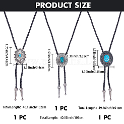 3Pcs 3 Styles Alloy Pave Resin Imitation Gemstone Flower Oval Pendant Bolo Tie Lariat Necklaces&nbsp;NJEW-CL0001-10