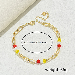 Sweet and Lovely Grass Beaded & Iron Paperclip Chain Anklets for Daily Vacation Gift&nbsp;XC5889-1