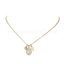 Brass Micro Pave Clear Cubic Zirconia Virgin & 304 Stainless Steel Religion Cross Pendant Necklaces for Men Women&nbsp;NJEW-JN06102