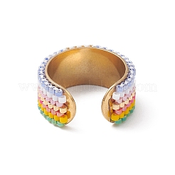Glass Seed Beaded Evil Eye Open Cuff Rings&nbsp;RJEW-MZ00007