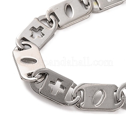Tarnish Resistant Vacuum Plating 201 Stainless Steel Mariner Hollow Cross Link Chain Bracelets&nbsp;BJEW-B078-64P