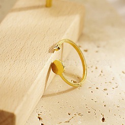 Stainless Steel Flat Round Open Cuff Ring with Cubic Zirconia&nbsp;QB0231-1