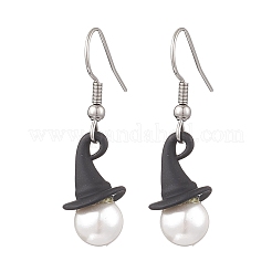 Halloween Theme Alloy Shell Pearl Hat Dangle Earrings&nbsp;EJEW-JE06542