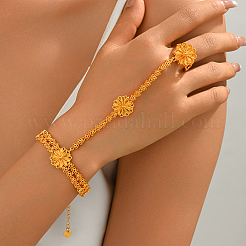Elegant Brass Flower Link Hand Chain Ring Bracelets for Women&nbsp;HG2841