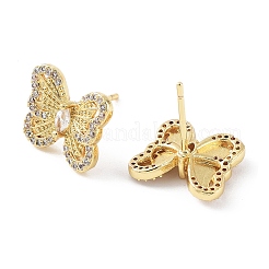 Butterfly Rack Plating Brass Micro Pave Clear Cubic Zirconia Stud Earrings for Women&nbsp;KK-Z038-17G
