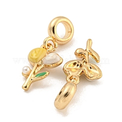 Rack Plating Alloy Enamel Flower European Dangle Charms&nbsp;FIND-B034-45G-01