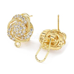 Hollow Flower Brass Micro Pave Cubic Zirconia Stud Earrings Finding&nbsp;KK-E083-04G