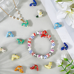 14Pcs 7 Colors Handmade Printed Porcelain Beads&nbsp;PORC-PA0001-04