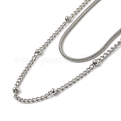 Non-Tarnish 304 Stainless Steel Double-Layer Necklace&nbsp;NJEW-Q321-01P