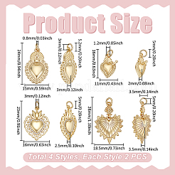 8Pcs 4 Styles Rack Plating Brass Micro Pave Cubic Zirconia Pendants&nbsp;KK-UN0005-95