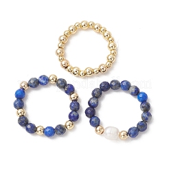 15Pcs 5 Colour Natural Gemstone & Cultured Freshwater Pearl Cuff Rings&nbsp;RJEW-JR01024