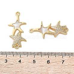 Brass Micro Pave Clear Cubic Zirconia Double Starfish Connector Charms&nbsp;KK-U070-08G