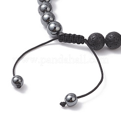 Non-Magnetic Synthetic Hematite & Natural Lava Rock Beads Braided Bead Bracelets&nbsp;BJEW-JB12611-03